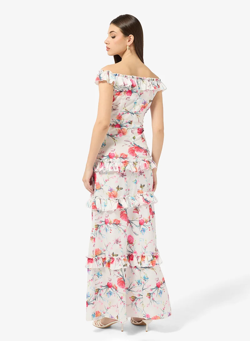 ELLA Floral Print Off Shoulder Dress